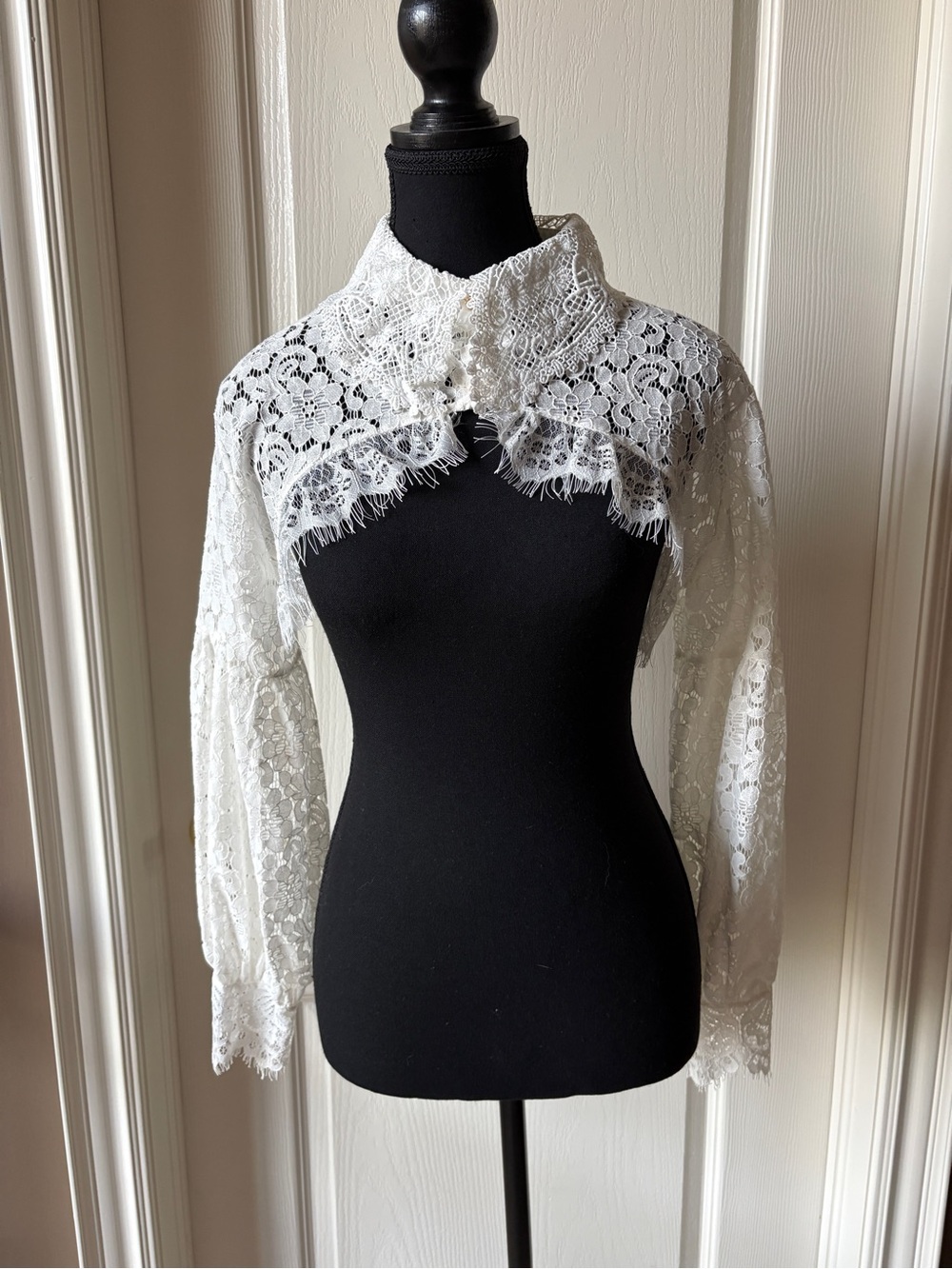 White Lace Bolero Shrug with High Collar
